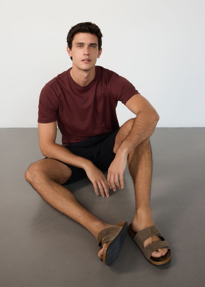 Regular fit T-shirt with linen blend - mahogany - RESERVED - 6