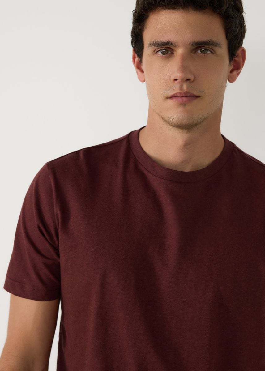 Regular fit T-shirt with linen blend - mahogany - RESERVED - 7