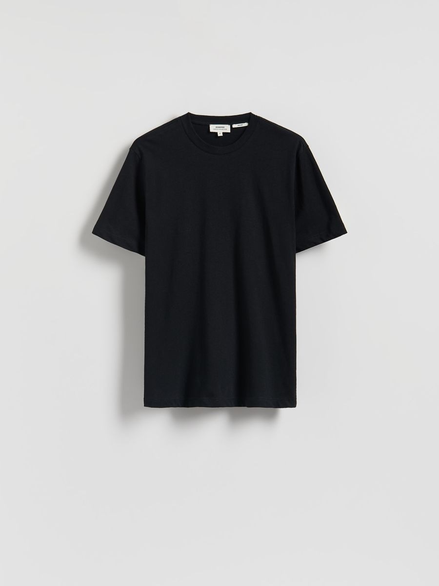 Regular fit T-shirt with linen blend - black - RESERVED