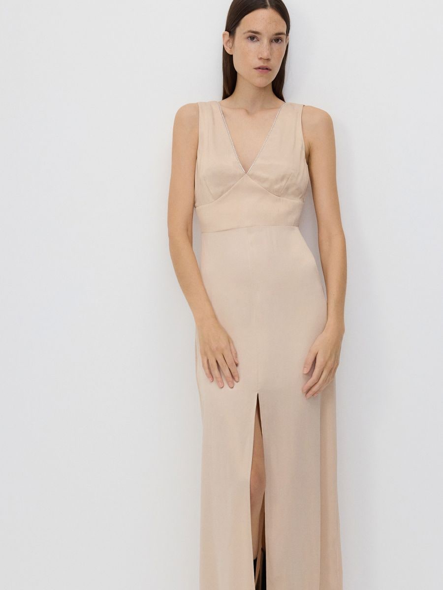 Maxi dress with side split - nude - RESERVED - 2