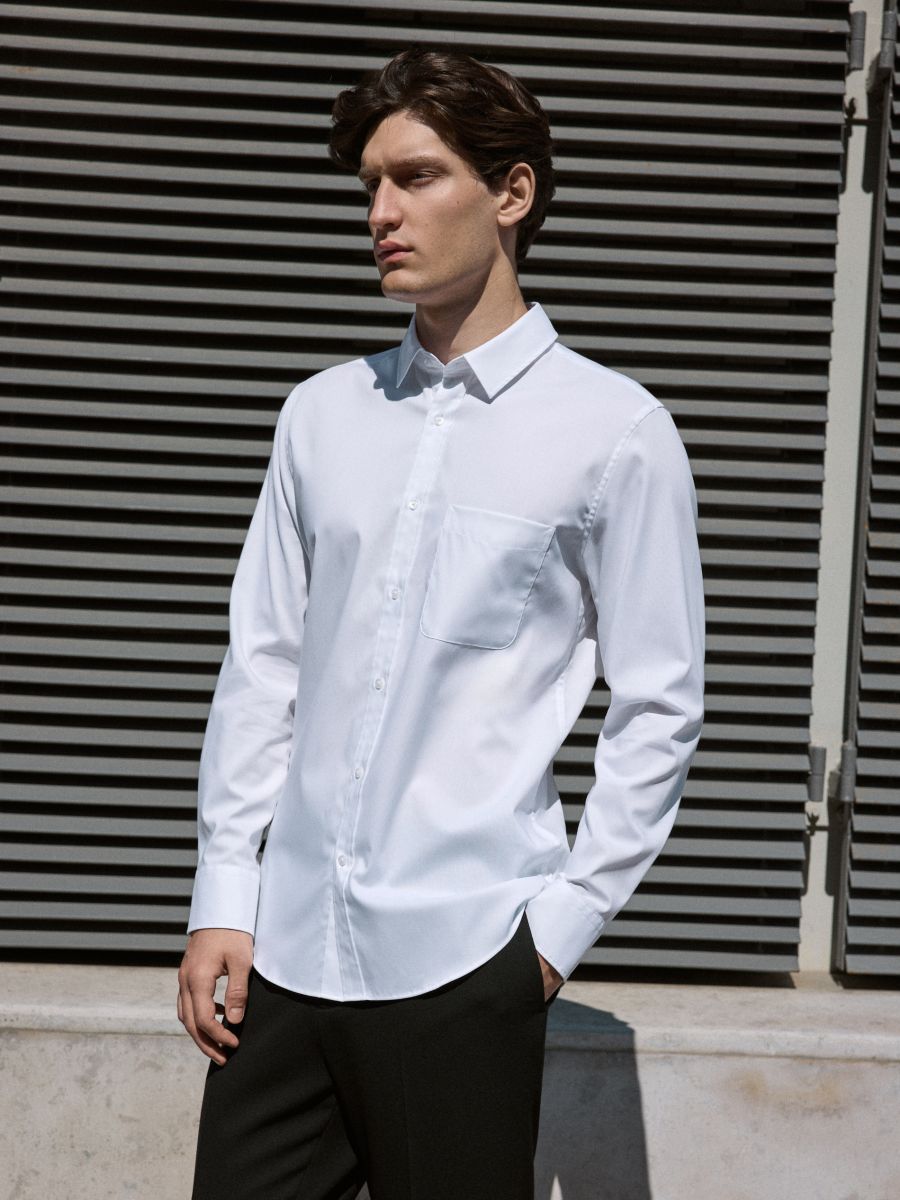 Bomuldsskjorte i slim fit - hvid - RESERVED