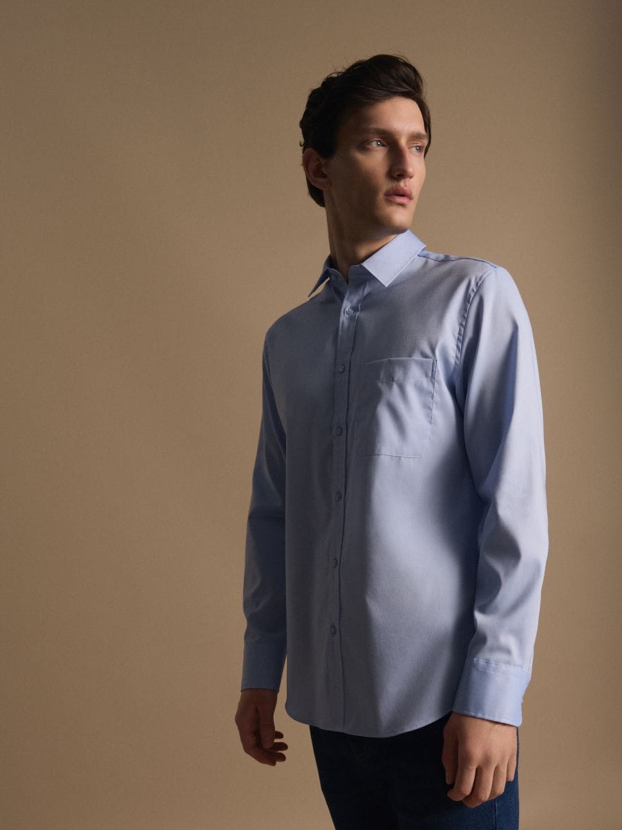 Slim fit cotton rich shirt - pale blue - RESERVED