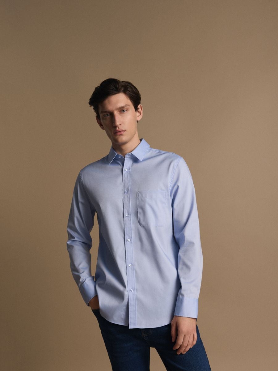 Slim fit cotton rich shirt - pale blue - RESERVED
