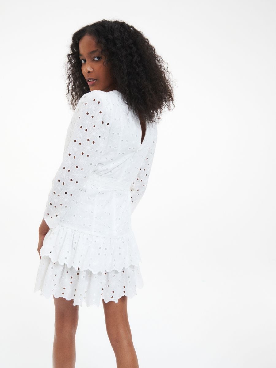 Kleid mit Lochmuster - creme - RESERVED - 3