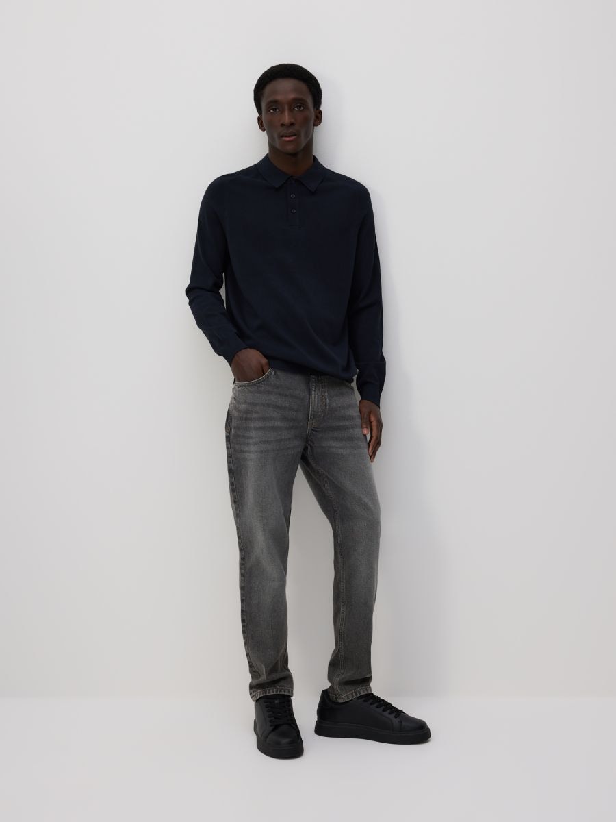 Pull façon polo en viscose majoritaire - Noir - RESERVED - 2