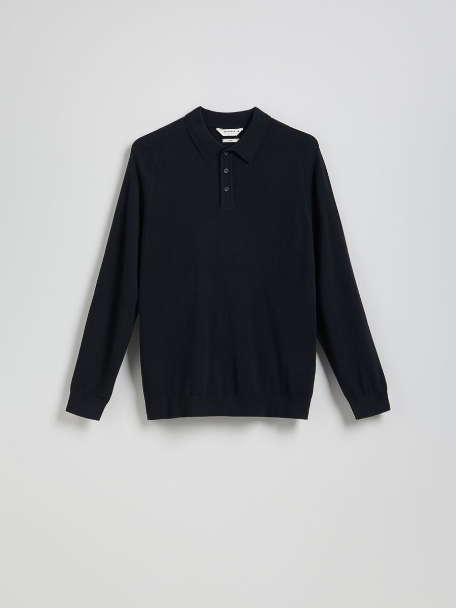 Pull façon polo en viscose majoritaire - Noir - RESERVED - 6