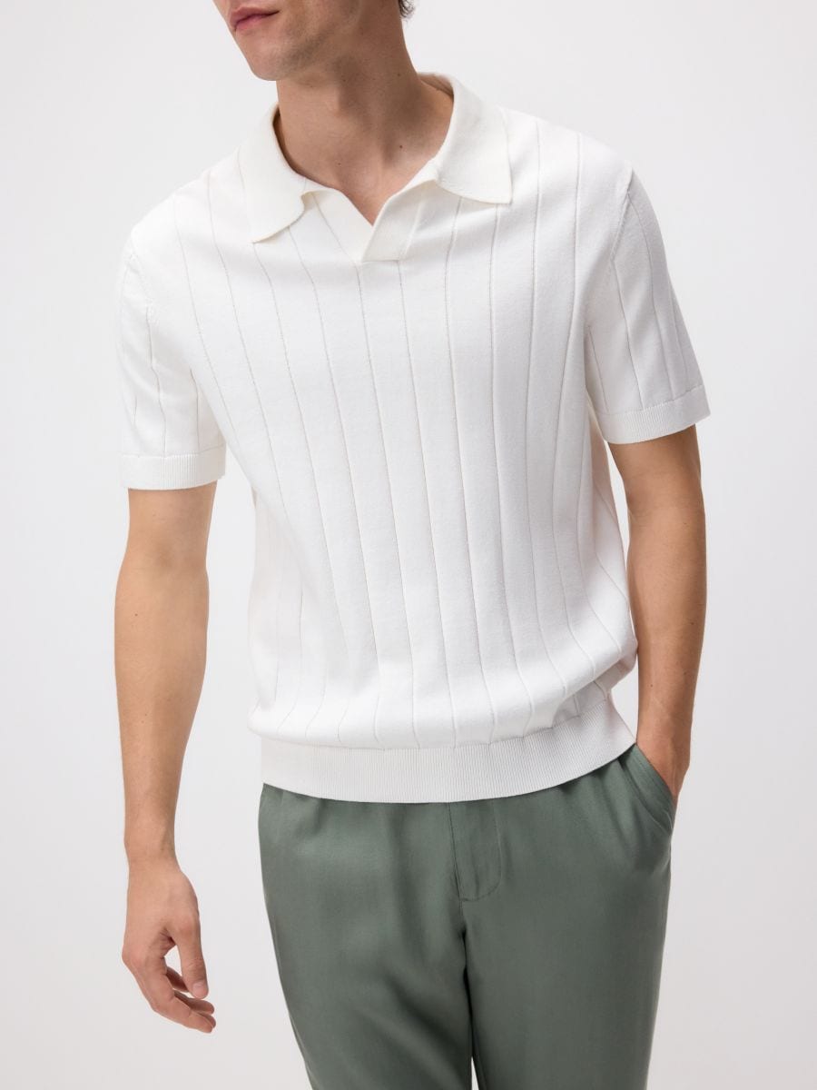 Pull style polo en coton majoritaire - crème - RESERVED - 3