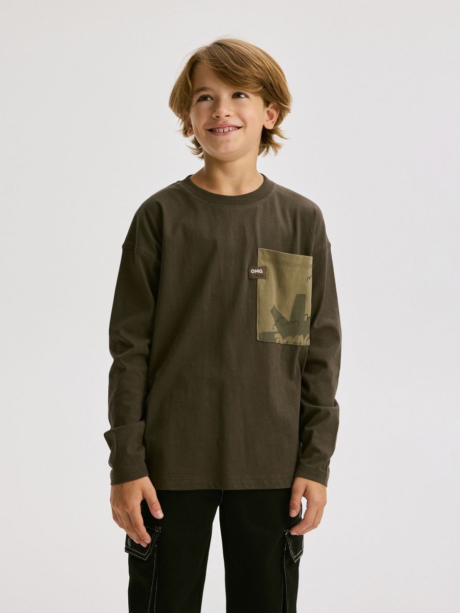 Maglietta a maniche lunghe oversize - marrone scuro - RESERVED - 4