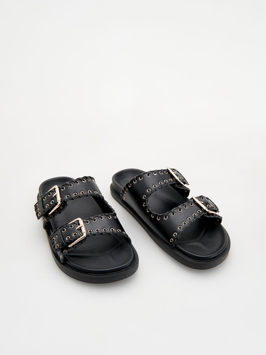 Leather slides with hardware - black - RESERVED - 3