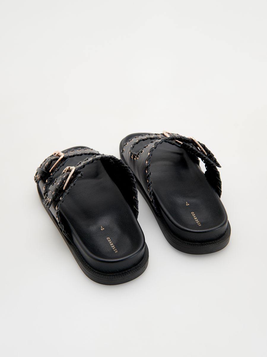 Leather slides with hardware - black - RESERVED - 4