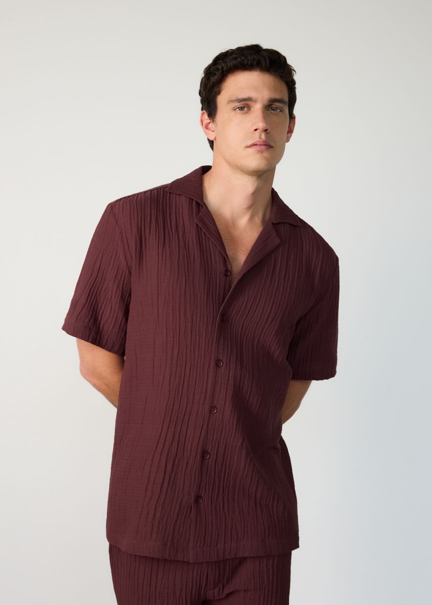 Muslin regular fit shirt - maroon - RESERVED