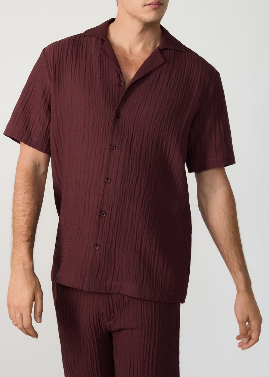 Camicia in mussola regular fit - maroon - RESERVED - 3