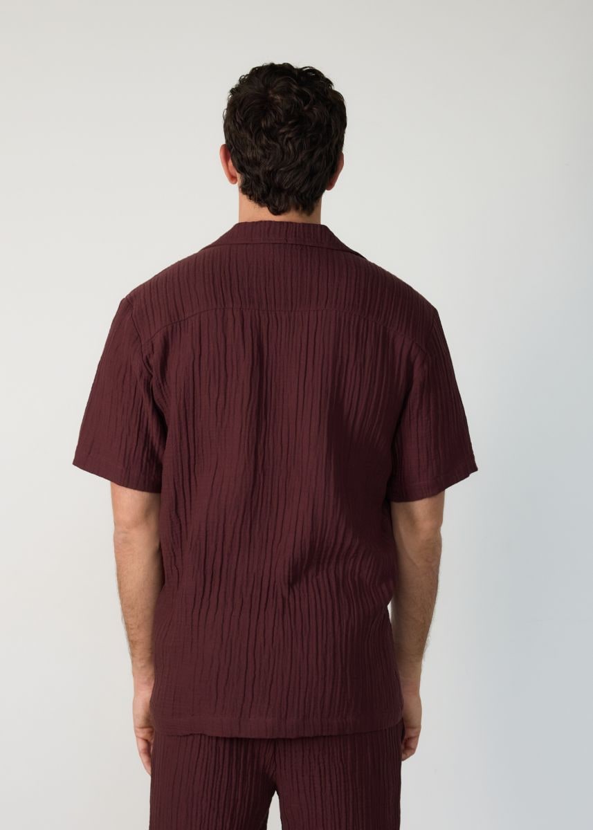 Camicia in mussola regular fit - maroon - RESERVED - 4