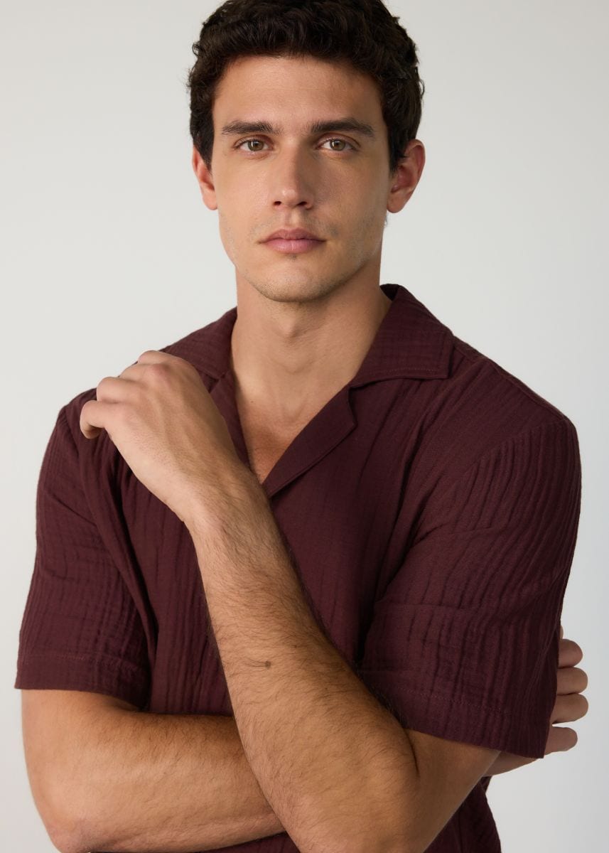 Camicia in mussola regular fit - maroon - RESERVED - 5