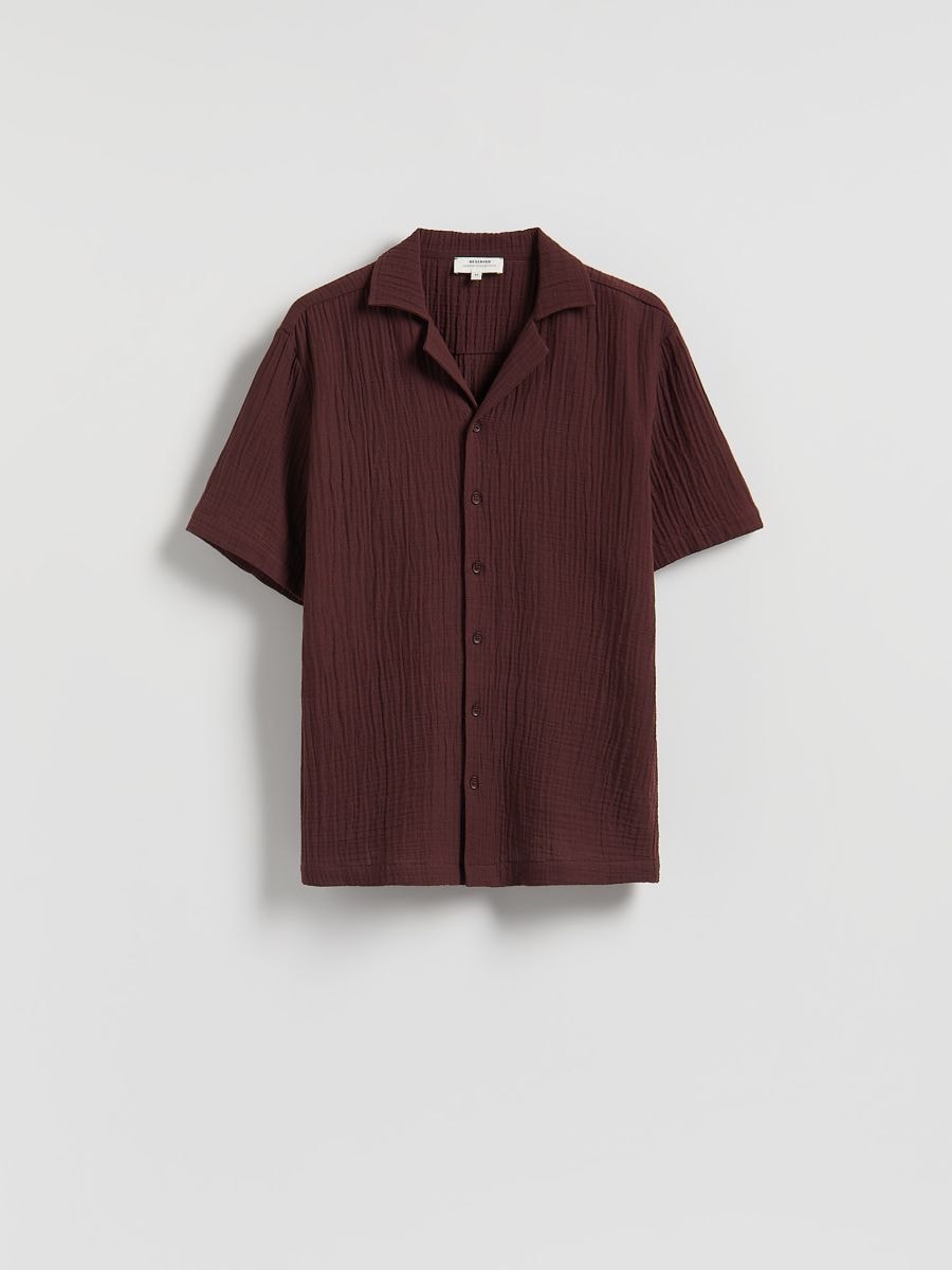 Camicia in mussola regular fit - maroon - RESERVED - 6