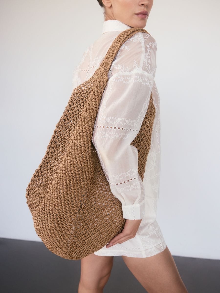 Pleciona torebka hobo - beżowy - RESERVED
