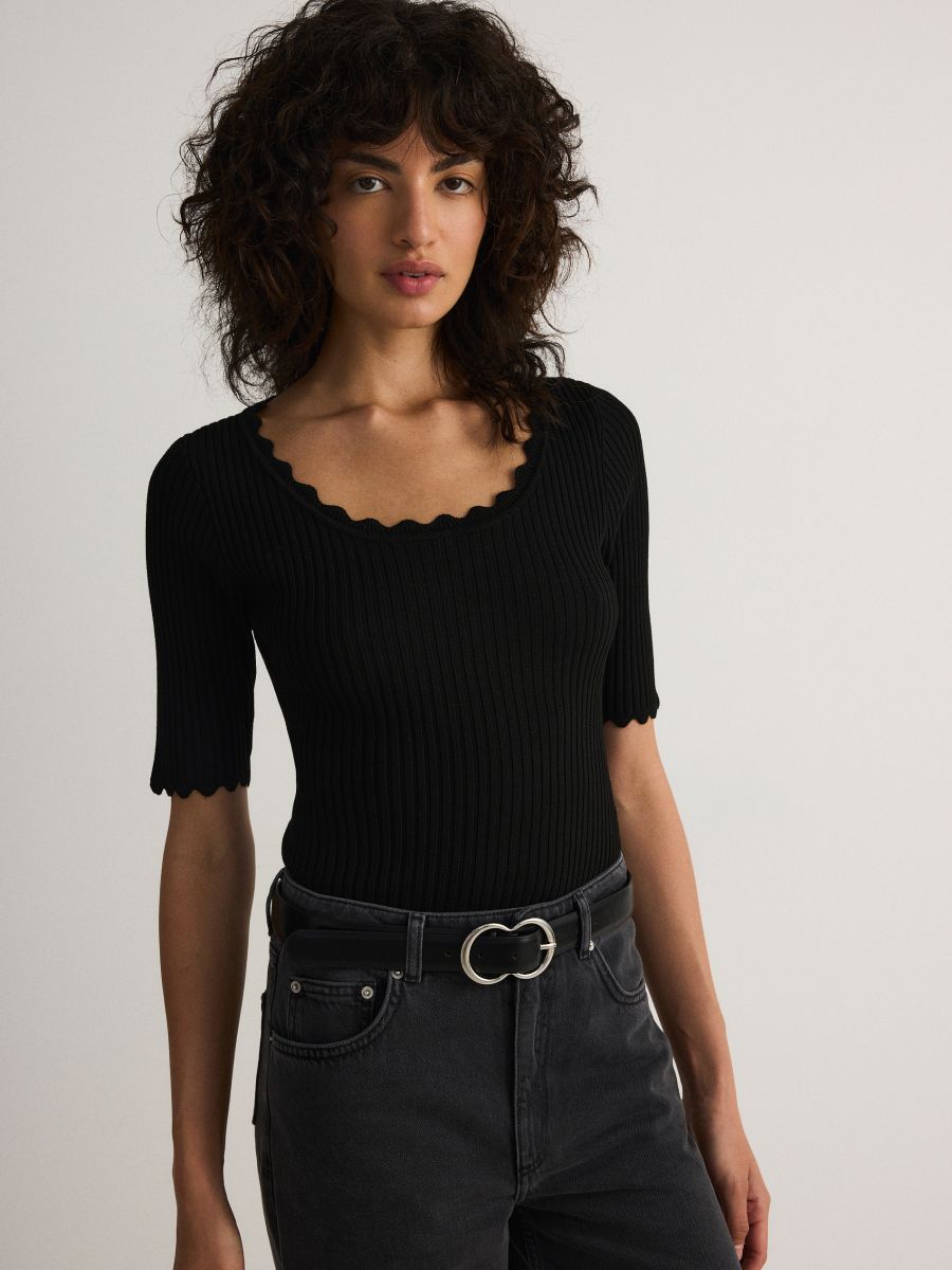 Rib knit viscose top - black - RESERVED