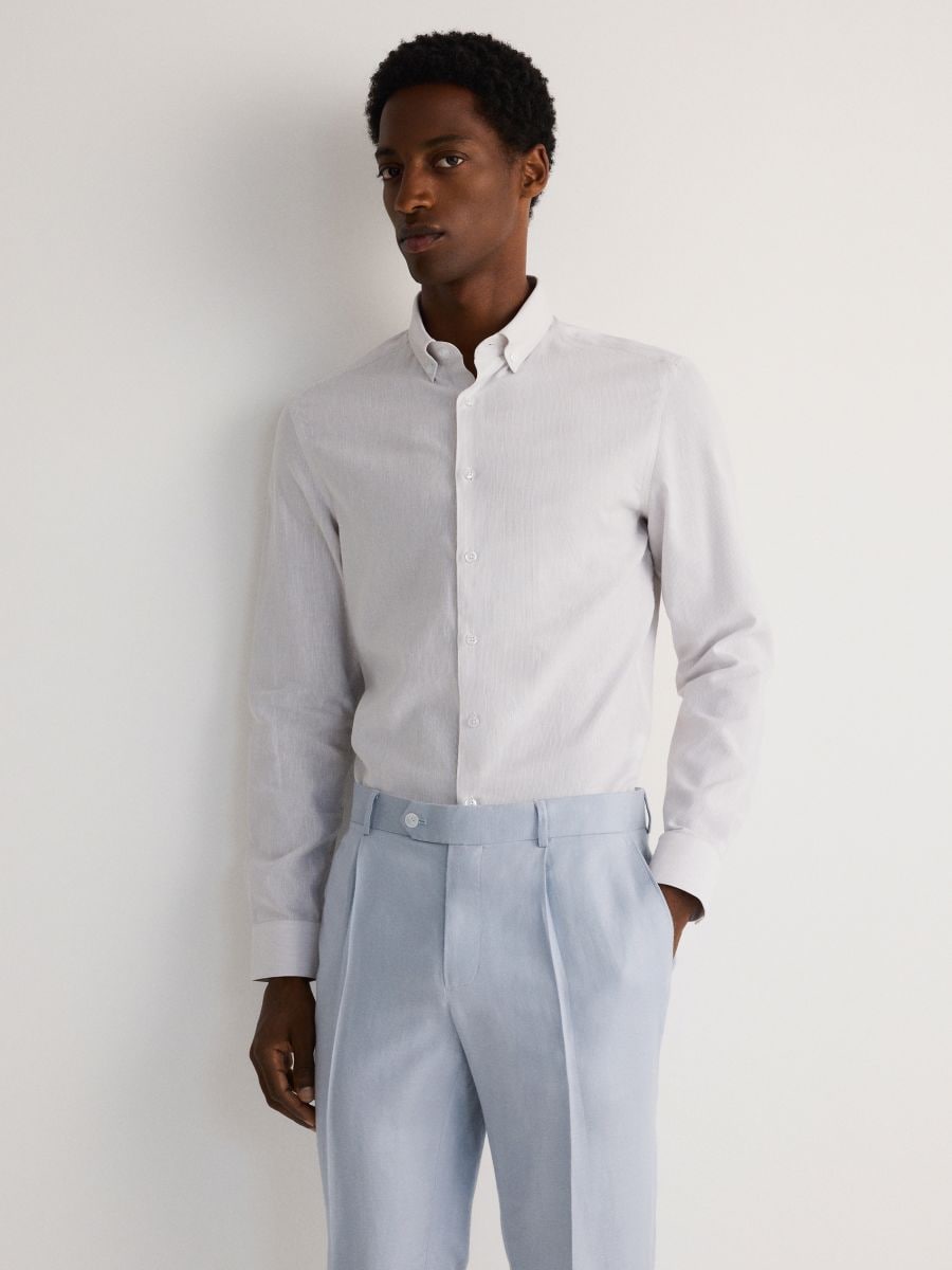 Suit trousers with linen blend - pale blue - RESERVED - 2