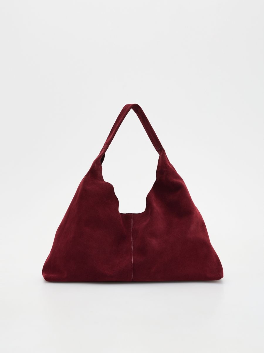 Suede shopper bag with pouch - maroon - RESERVED