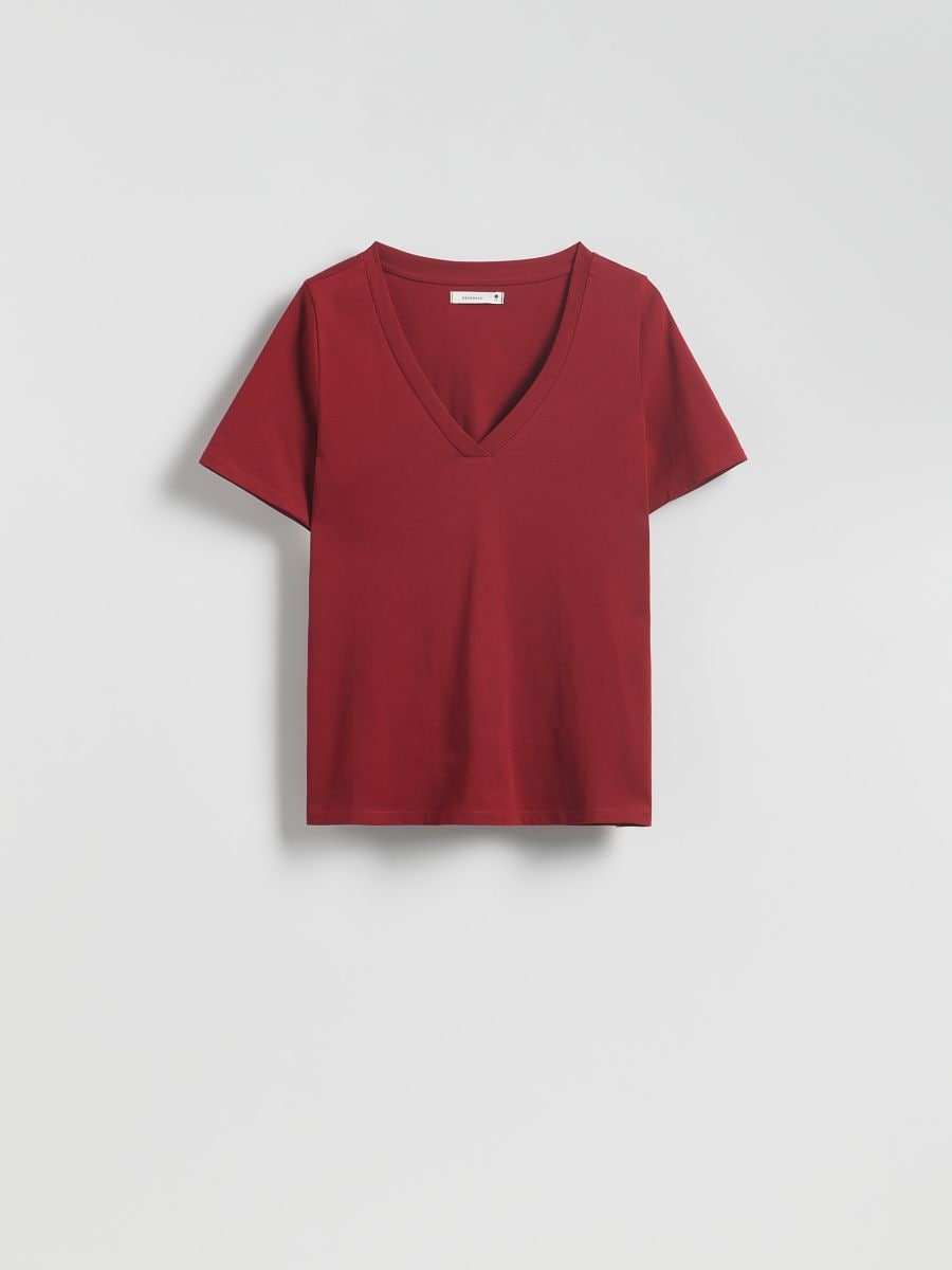 T-shirt regular z dekoltem V - czerwony - RESERVED