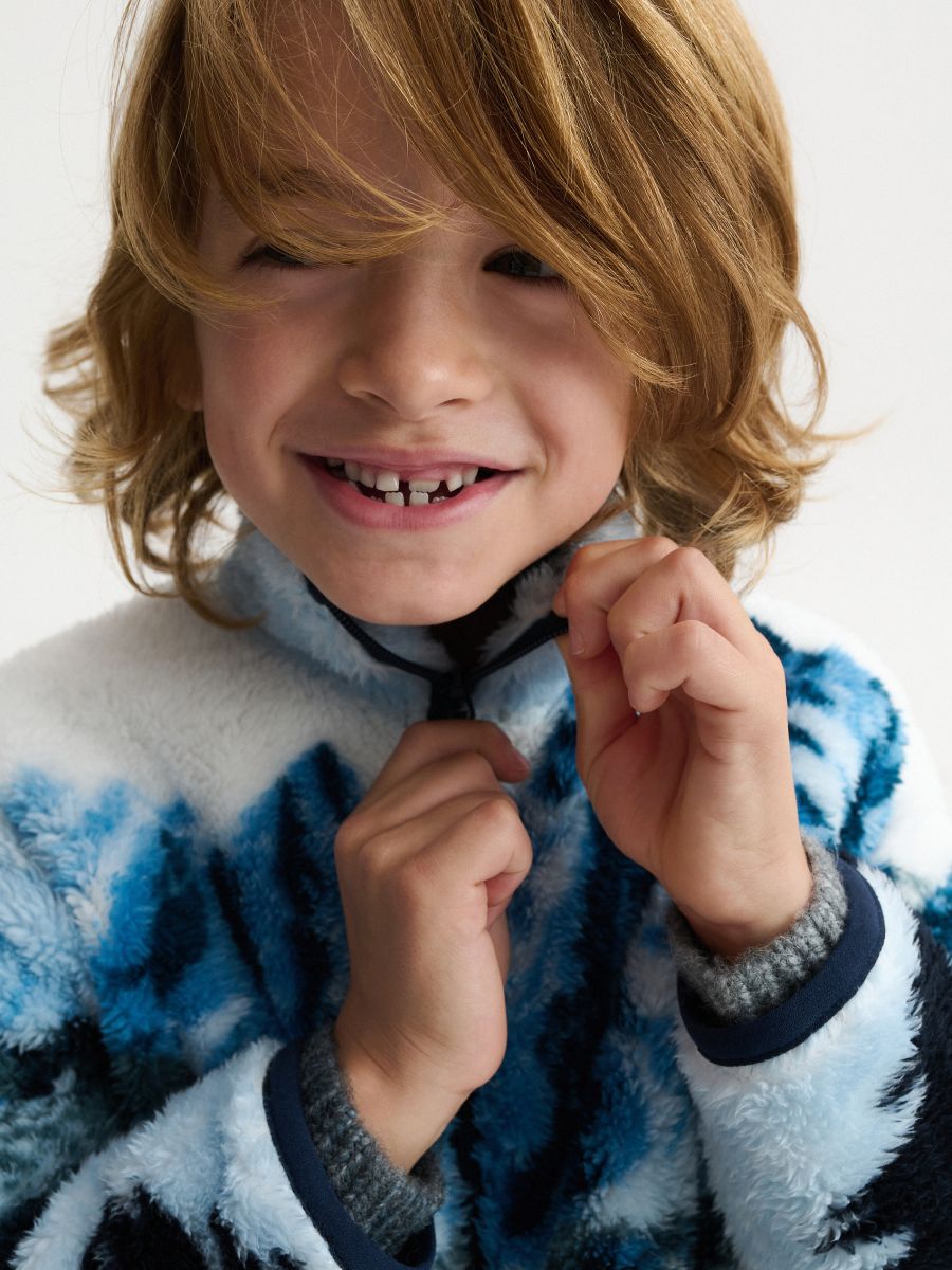 Sudadera de forro polar con cuello alto - azul claro - RESERVED - 5