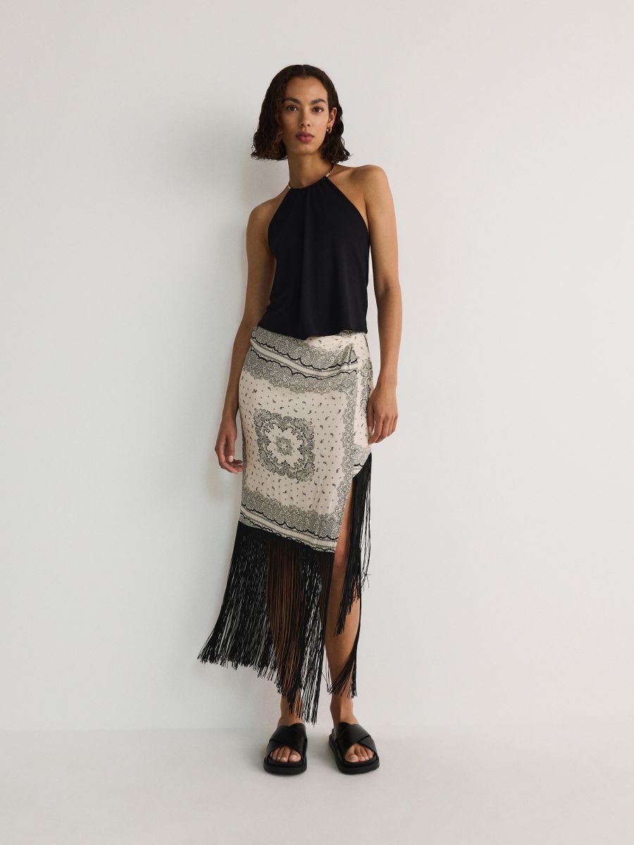Skirt with fringes - cream - RESERVED - 5