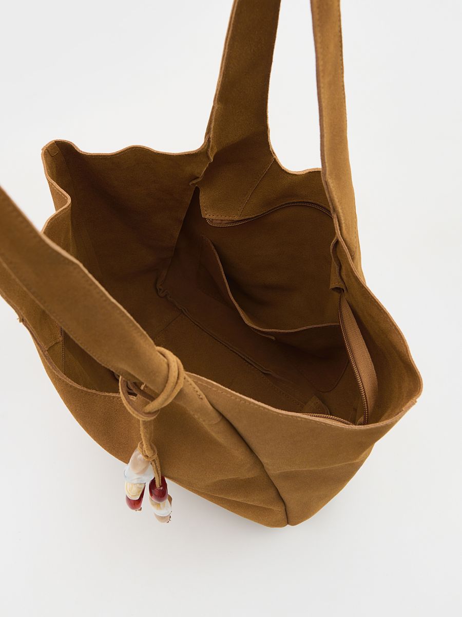 Sac cabas en daim avec pendentif - brun mordoré - RESERVED - 4