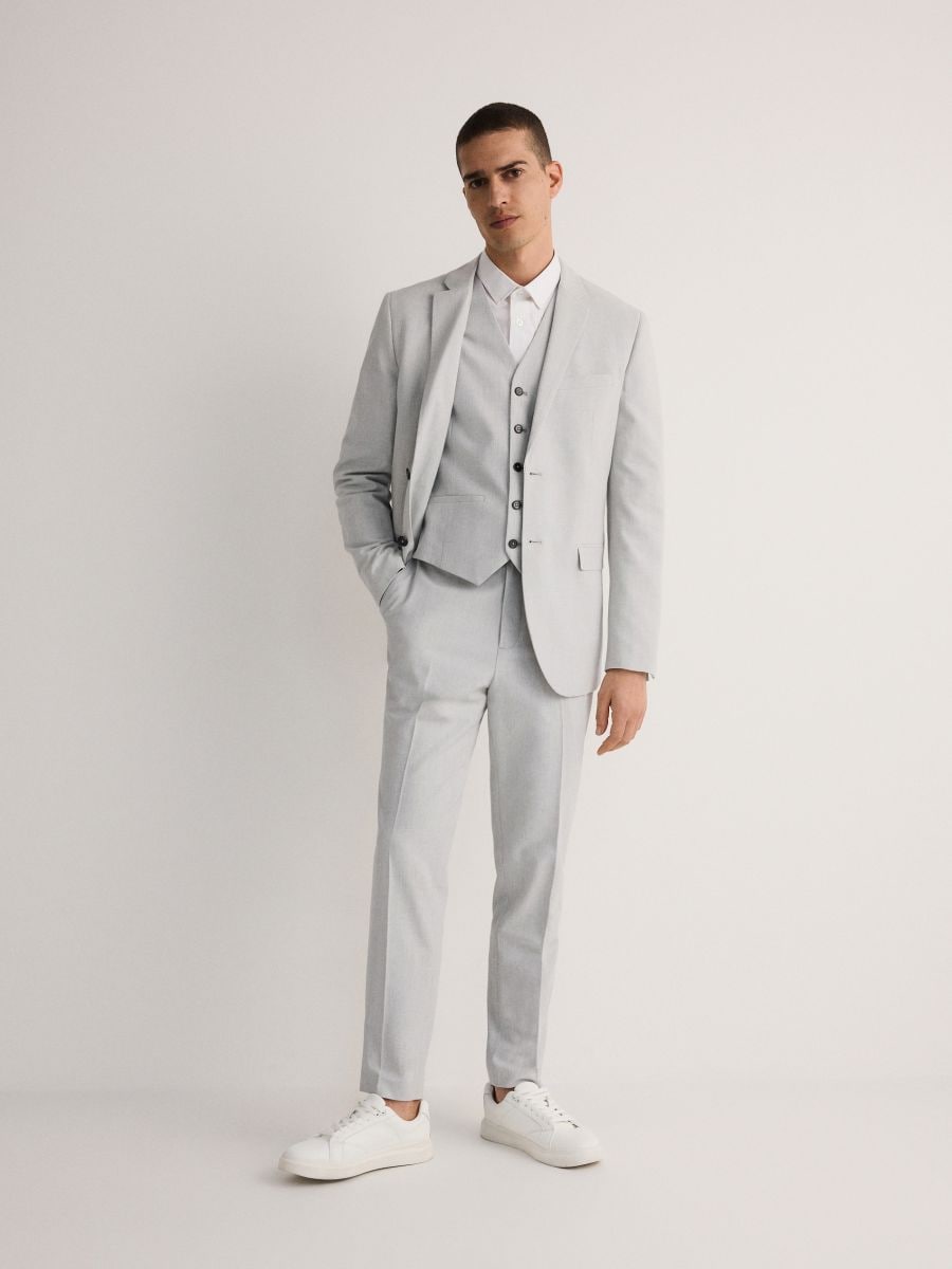 Suit trousers with linen blend - light grey - RESERVED