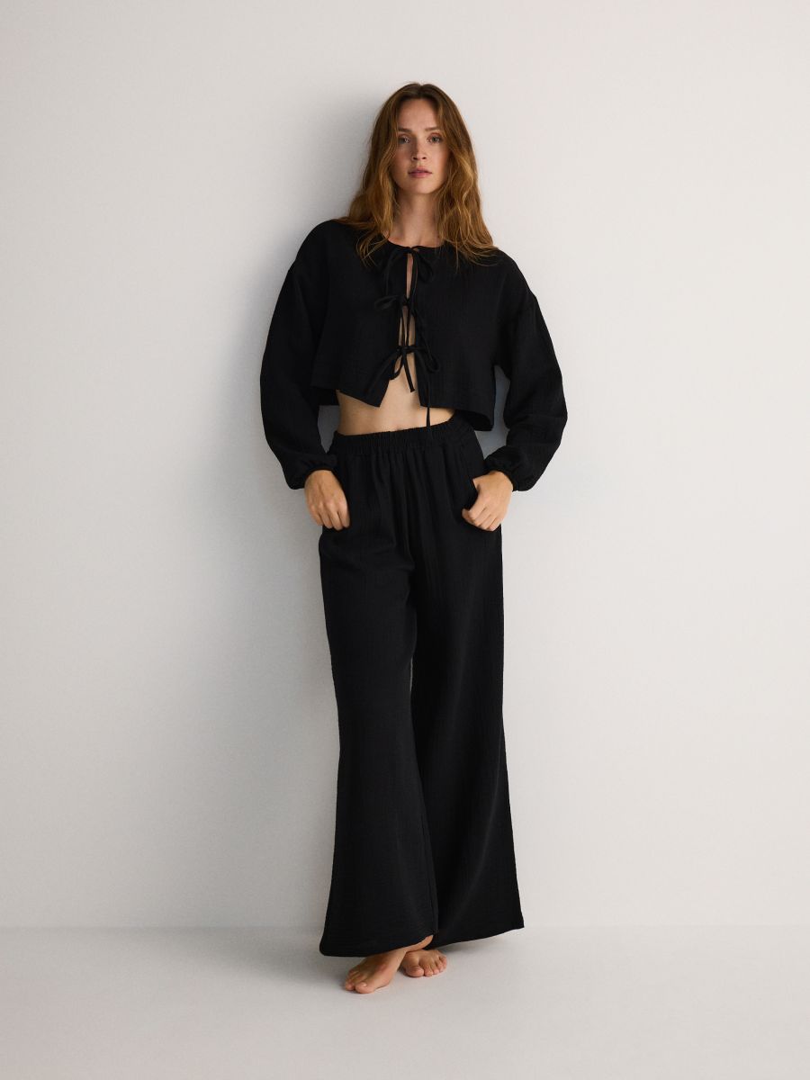 Bluse mit Bindedetail - schwarz - RESERVED - 2