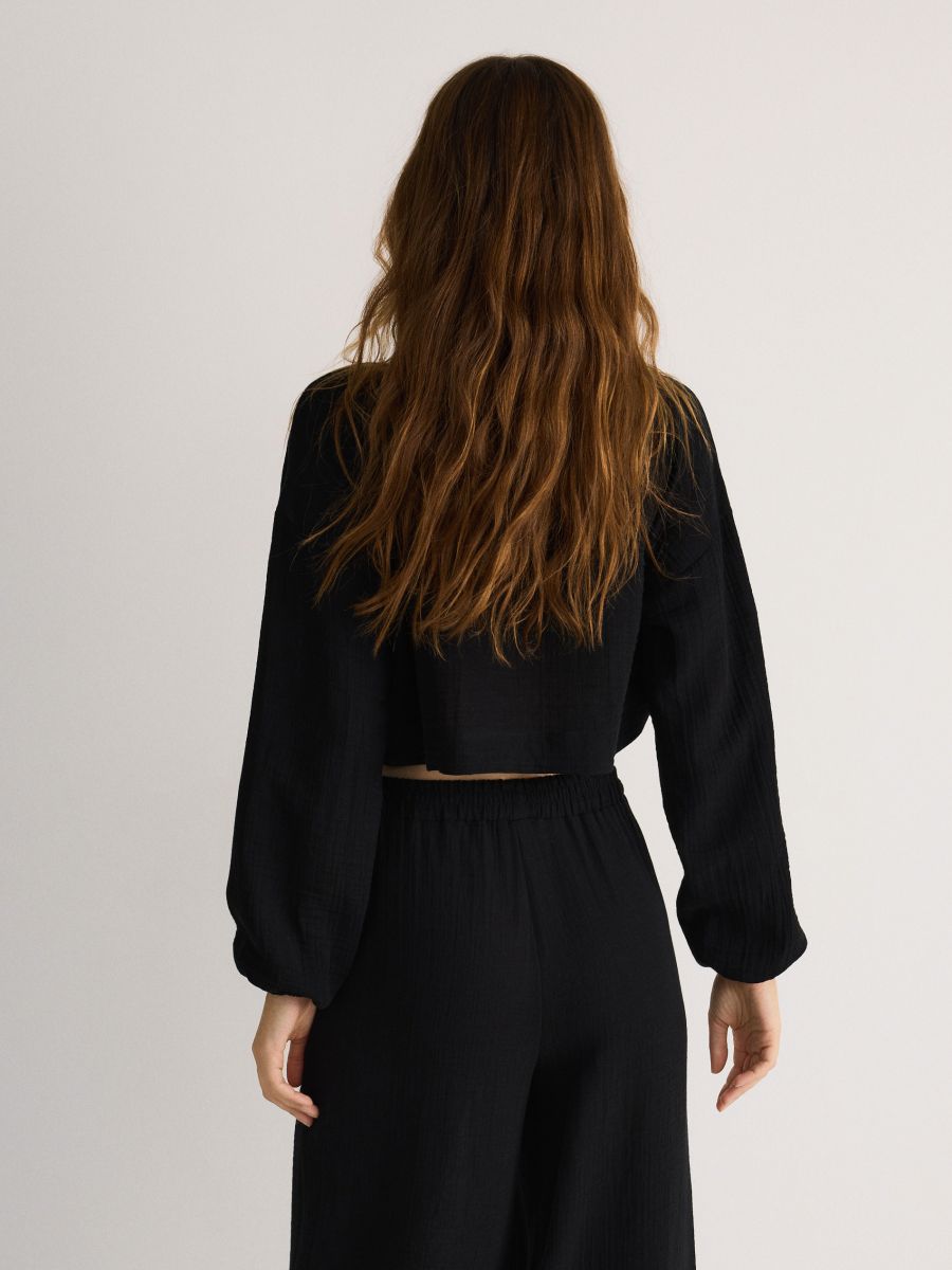 Bluse mit Bindedetail - schwarz - RESERVED - 3