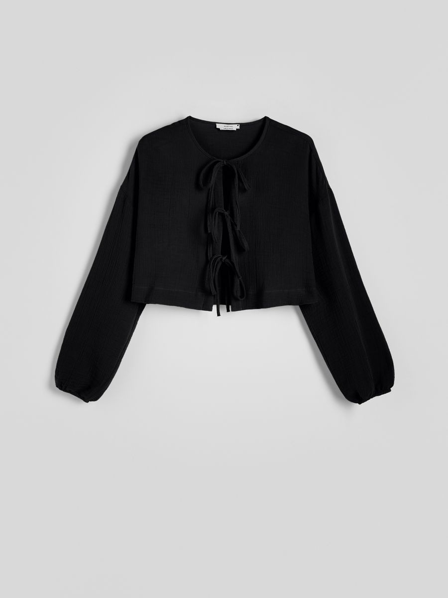 Bluse mit Bindedetail - schwarz - RESERVED - 5