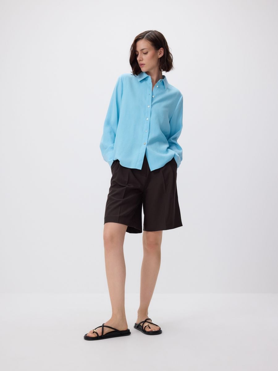 Plain shirt in modal - turquoise - RESERVED - 3