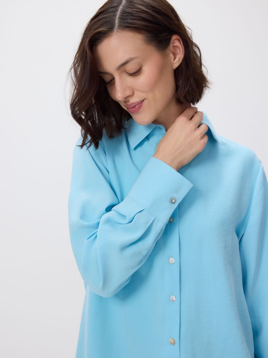 Plain shirt in modal - turquoise - RESERVED - 2