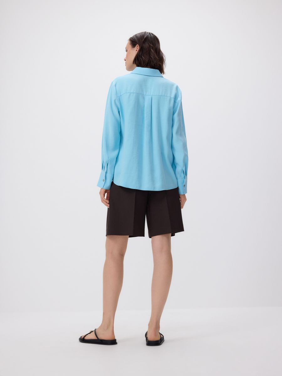Plain shirt in modal - turquoise - RESERVED - 4