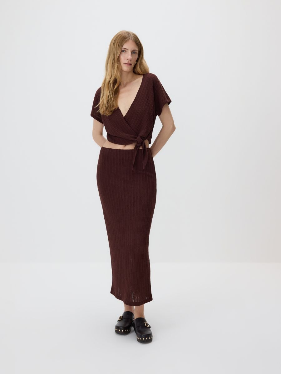 Bluse mit Bindedetail - dunkelbraun - RESERVED - 4