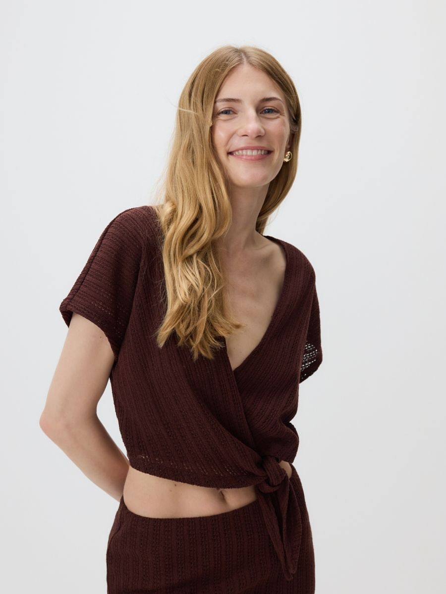Bluse mit Bindedetail - dunkelbraun - RESERVED - 2