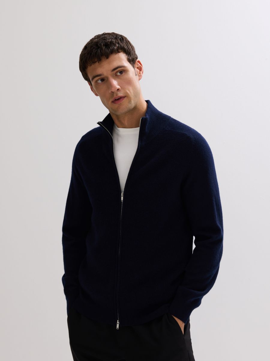 Vuneni kardigan na rajsferšlus - mornarsko plava - RESERVED