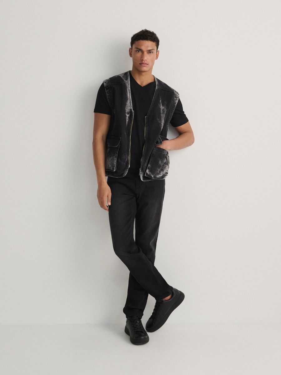 Slim jeans with wash effect - black - RESERVED
