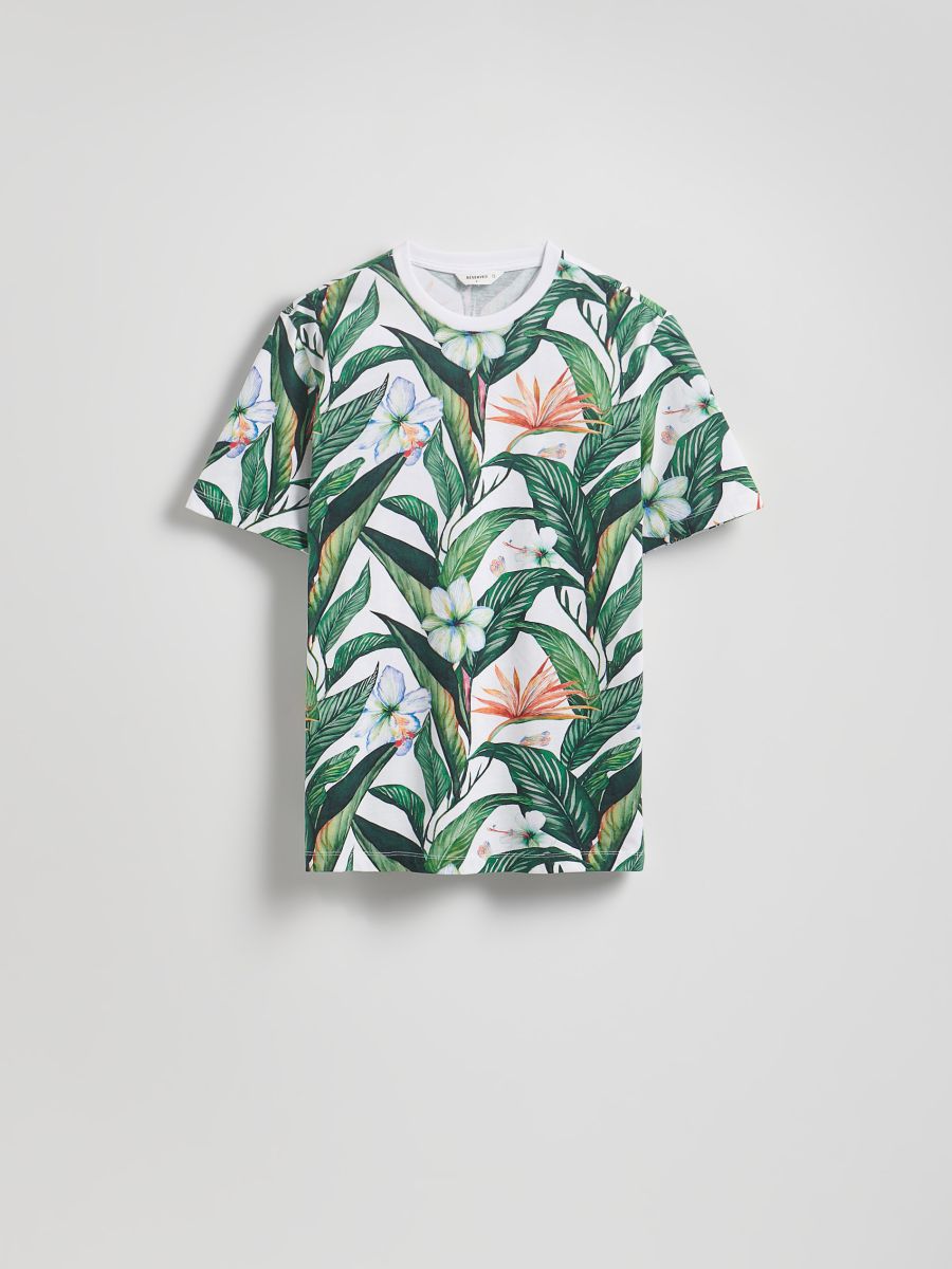 Bawełniany t-shirt regular - złamana biel - RESERVED