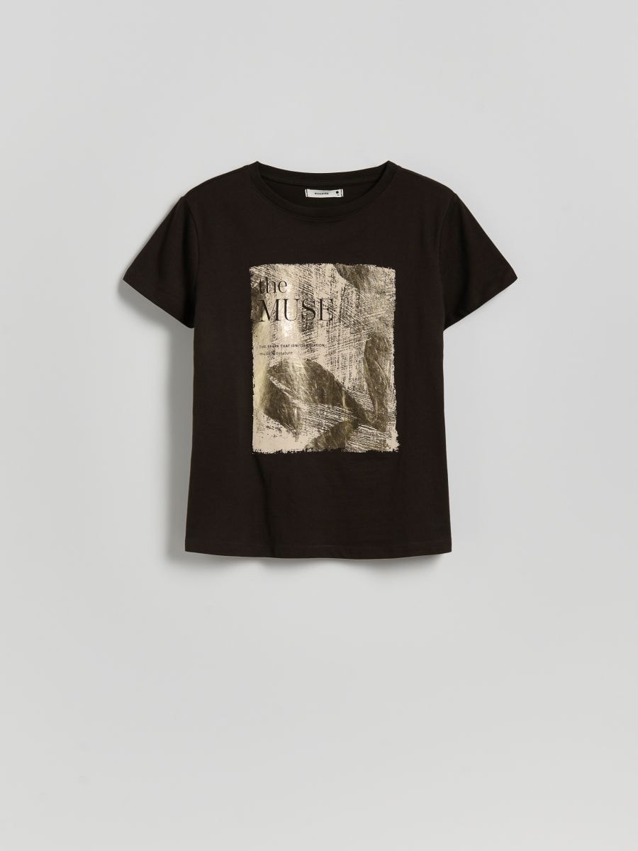 T-shirt z nadrukiem - ciemnobrązowy - RESERVED