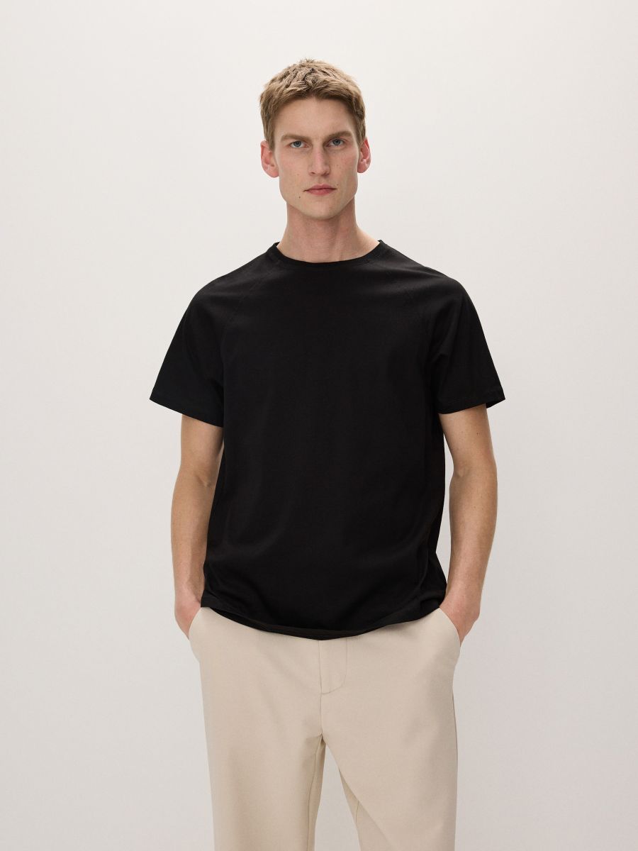 Regular fit cotton T-shirt - black - RESERVED