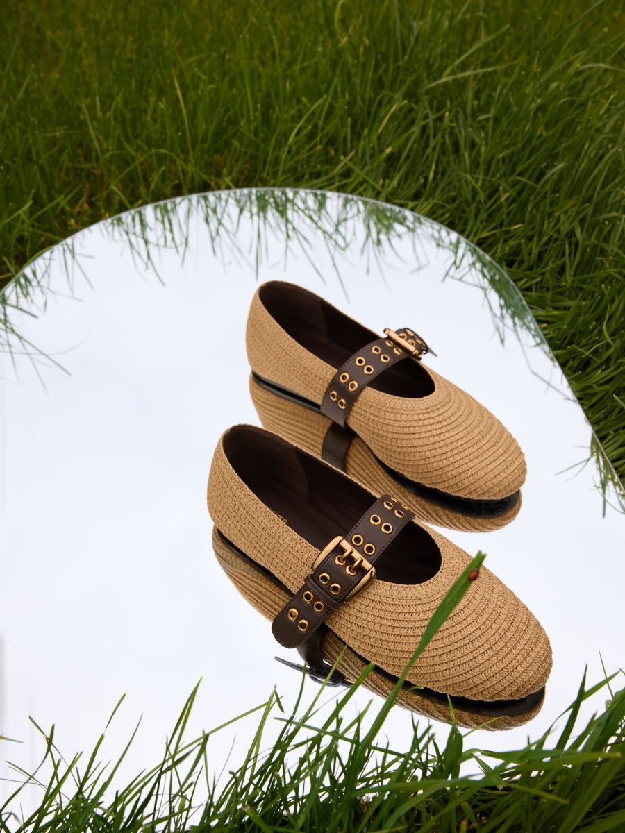 Woven ballet flats with a strap - beige - RESERVED - 5