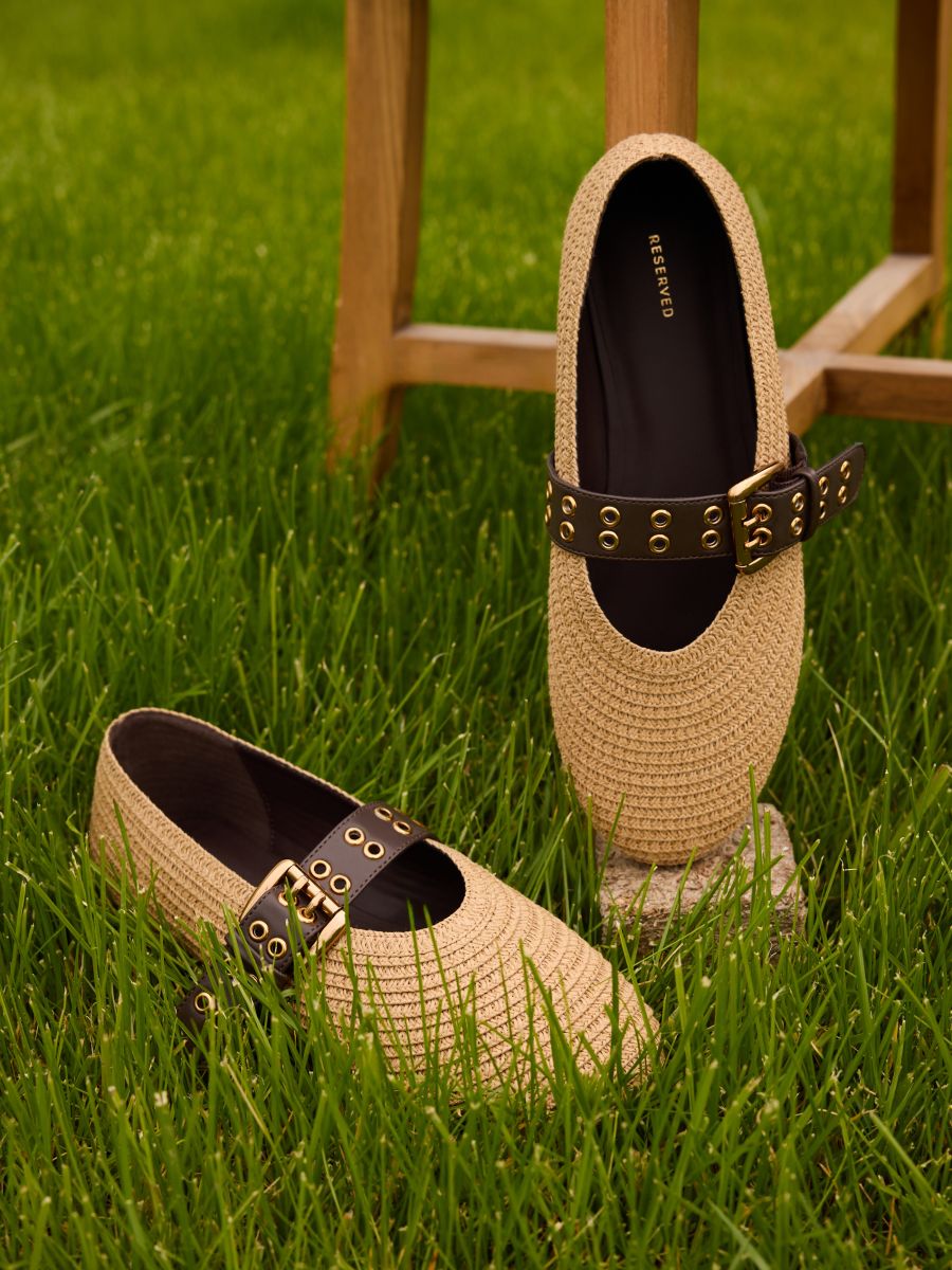 Woven ballet flats with a strap - beige - RESERVED - 6