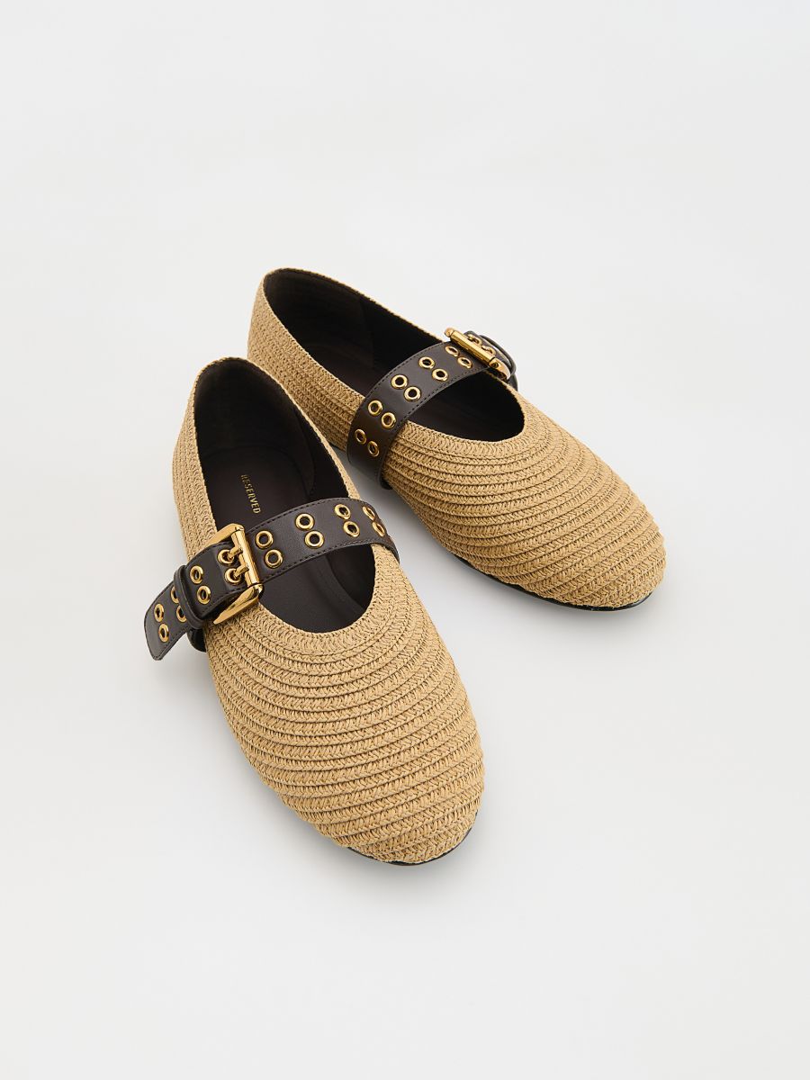Woven ballet flats with a strap - beige - RESERVED - 2