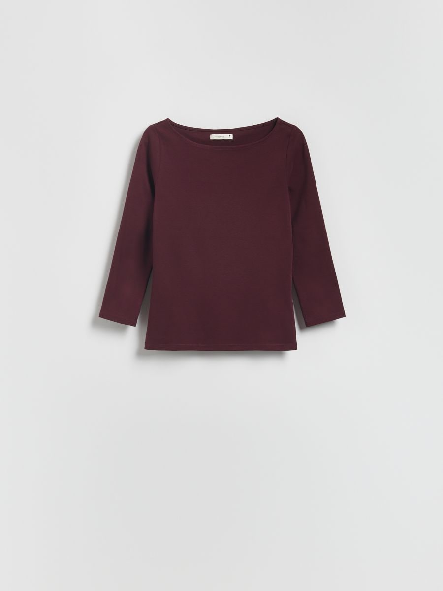 Cotton long sleeve T-shirt - maroon - RESERVED