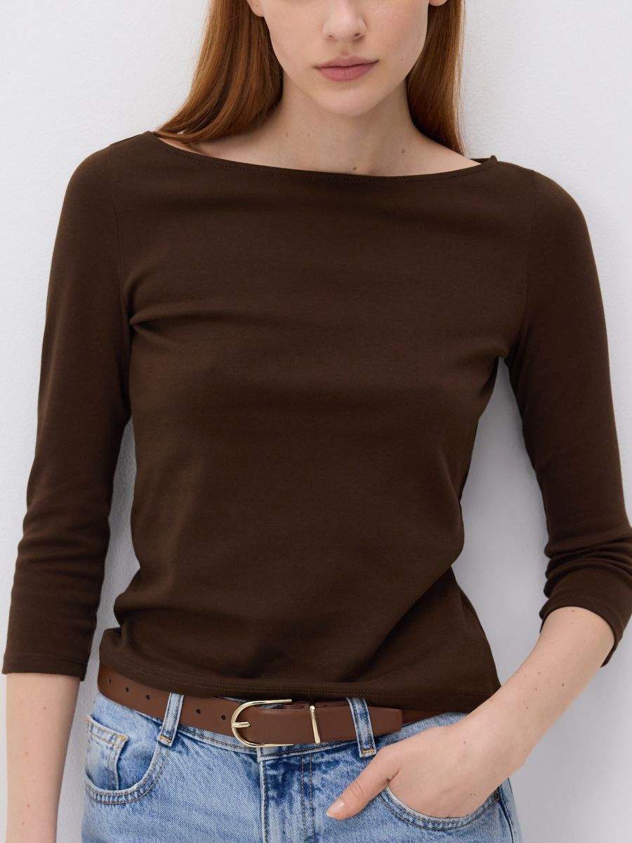 Cotton long sleeve T-shirt - dark brown - RESERVED