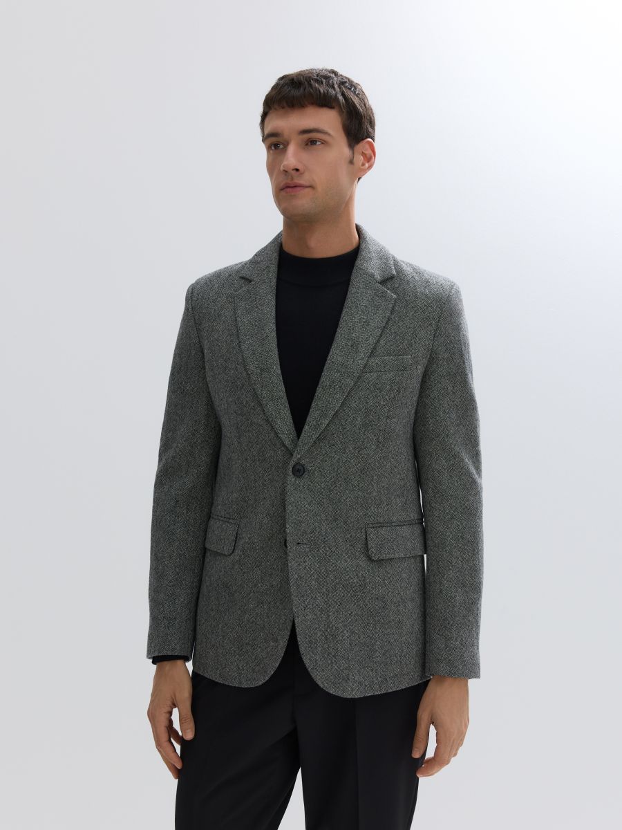 Slim fit wool rich blazer - dark grey - RESERVED