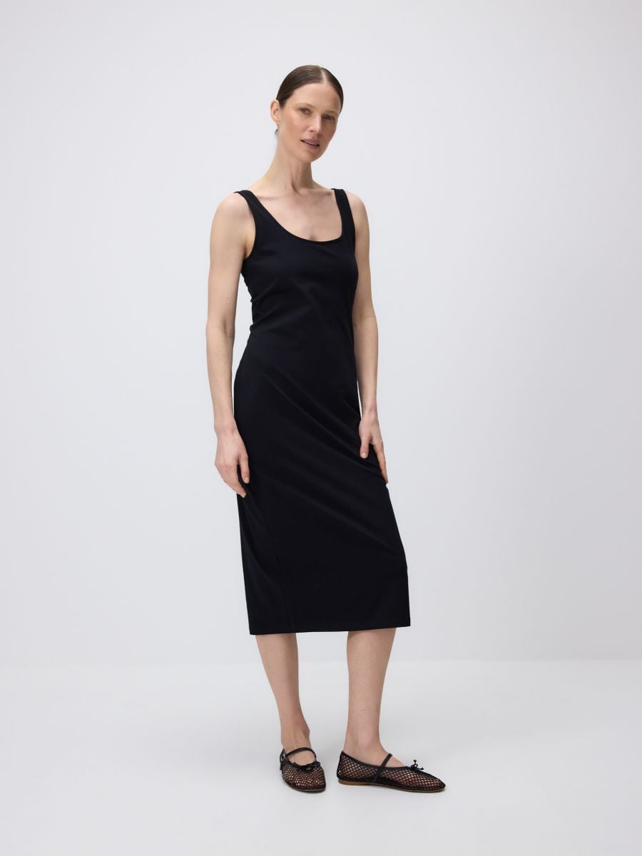 Cotton midi dress - black - RESERVED