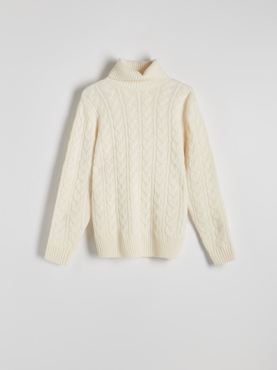 Cable knit wool rich turtleneck - cream - RESERVED