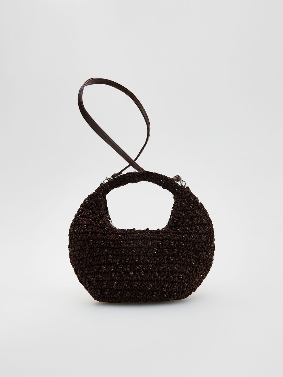 Pletena torba s perlama - tamno braon - RESERVED - 2